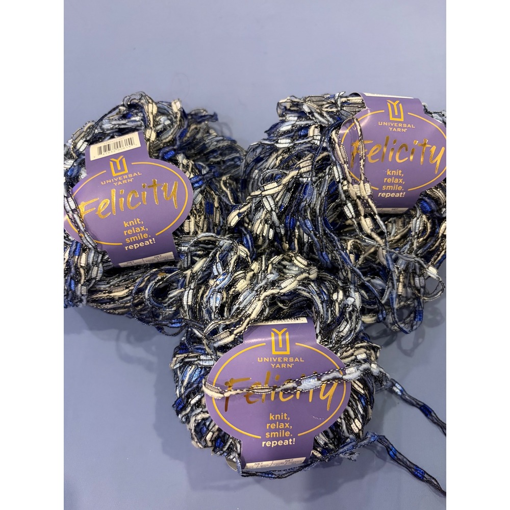 Universal Yarn Felicity Bulky Novelty Yarn Blue Black White Multi Lot of 3 50g